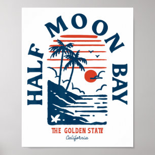 Poster Meia Lua Y Califórnia Retro Surfista Praia Vintage