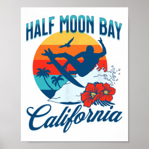 Poster Meia Lua Y Praia Da Califórnia Surf Verão Férias