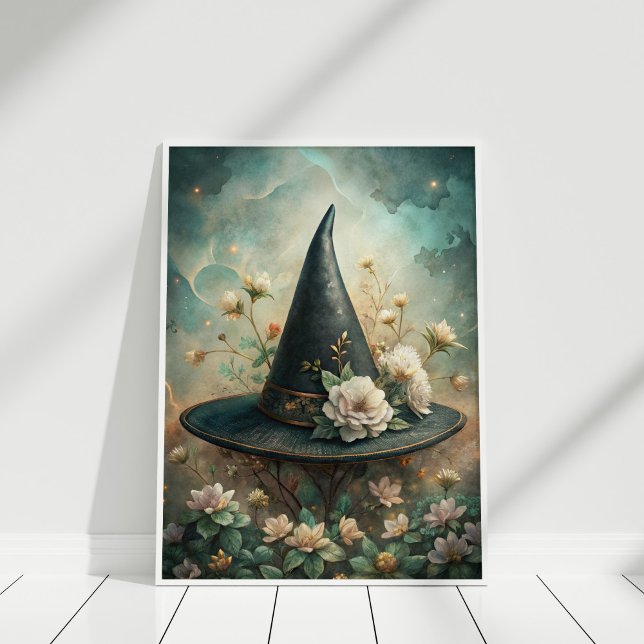 Poster Meia-Noite Espelho - Arte do Muro de Bruxas Boho (Midnight Spell – Boho Witch Hat Wall Art in a white frame)