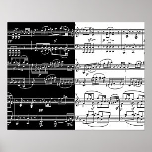 Pôster meias notas brancas parcialmente pretas da música