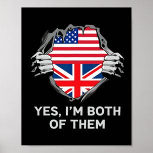 Poster Meio Americano Meio Britânico Bandeira EUA Inglate
