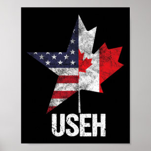 Poster Meio Canadense Americano Bandeira Canadá EUA Unido