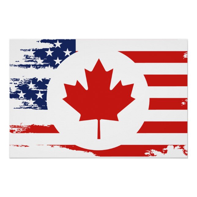 Pôster Meio canadense americano: Canadá EUA Maple Leaf Fl (Frente)