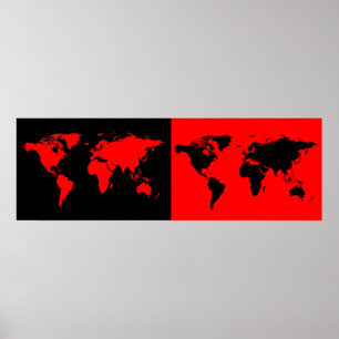 Poster meio mapa do mundo vermelho parcialmente preto