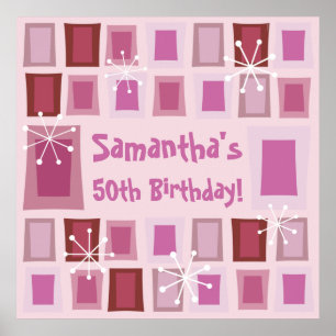 Poster Meio século 50º Aniversário Moderno Rosa
