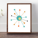 Poster Meio século Colorido de Starburst Atômica Moderno<br><div class="desc">Este poster moderno colorido apresenta uma explosão de estrelas atômica em azul lacrimogêneo,  dois tons de laranja,  amarelo cremoso e preto. Tão divertido!</div>