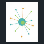 Pôster Meio século de Estrela Atômica Moderno Estilado<br><div class="desc">Este meio século de explosão atômica apresenta uma estrela atômica em uma combinação de 3 cores populares no 20 do médio - Teal, verde e laranja. Isso vai fazer uma adição encantadora ao seu retrato chamado lar.</div>