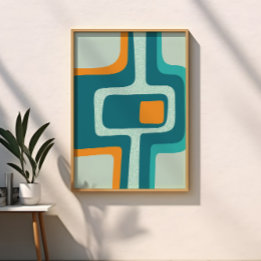 Poster Meio século Funky Abstrato Aqua, Laranja, Teal