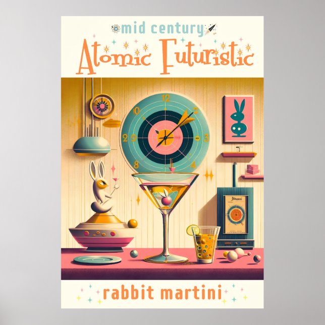 Poster Meio século Futurístico Atômica Rabbit Martini (Frente)