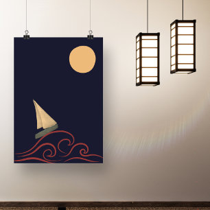 Poster Meio século japonês Moon Wave Moderno Minimalista