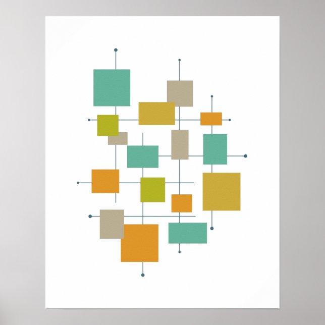 Poster Meio século Laranja Verde Turquoise Squares Linhas (Frente)