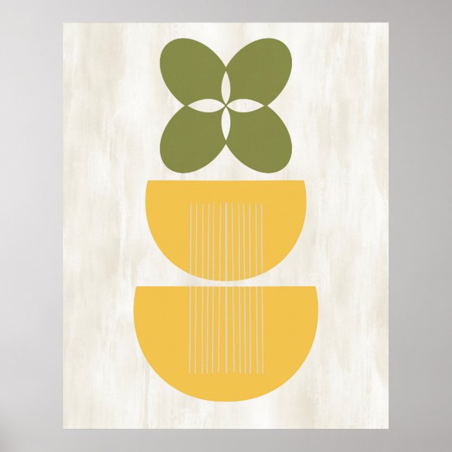 Poster Meio século Moderno Abstrato Botânico Amarelo Verd (Frente)