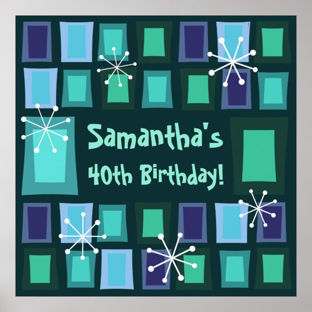 Poster Meio século Moderno aniversário de 40 anos Teal (Frente)