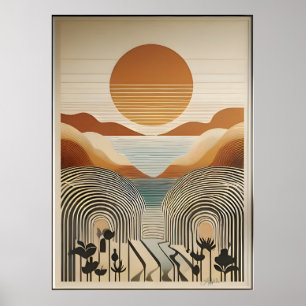 Poster Meio século Moderno Art Primavera Valley Lake Suns