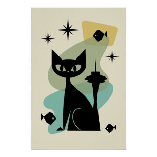 Pôster Meio século Moderno de Seattle Cat