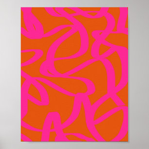 Poster Meio século Moderno Linhas Abstrato Laranja E Rosa