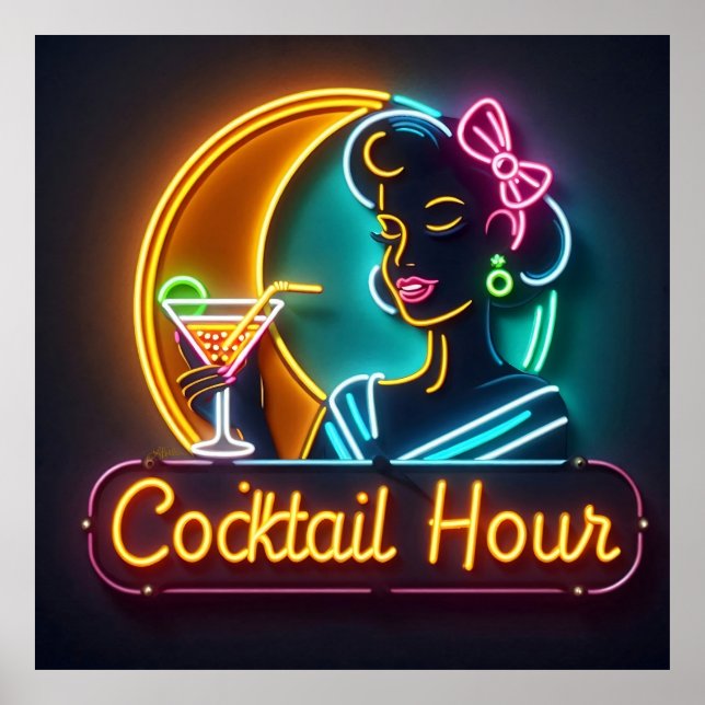 Poster Meio século Neon Sign Cocktail Hour Mulher (Frente)
