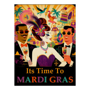 Pôster Meio século Retro 60s Mardi Gras Cocktail Party