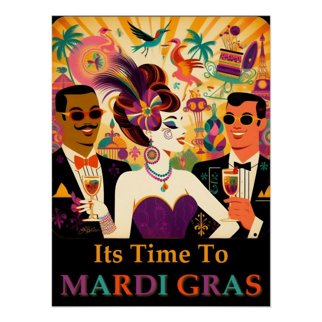 Pôster Meio século Retro 60s Mardi Gras Cocktail Party (Frente)