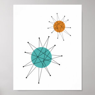 Poster Meio século Turquoise Orange Franciscan Starburst