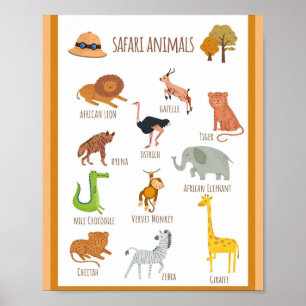 Poster MEKIMI - Animais Safari Ilustrados Coloridos