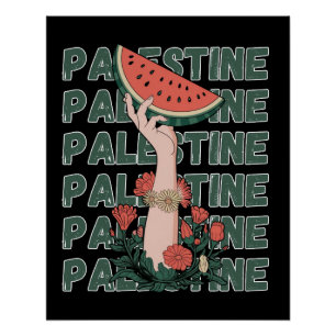 Pôster melancia, flores e texto palestino Repetir
