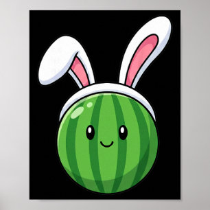 Poster Melancia Fofa Com Orelhas de Coelho Frutas da Pásc