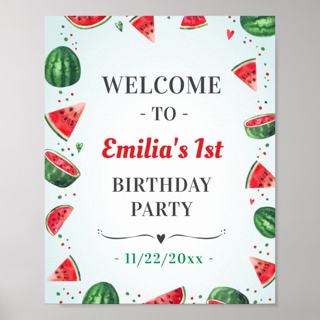 Poster Melancia Um em uma Festa de aniversário Melon Bem- (Frente)