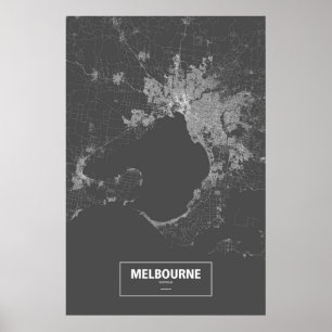 Pôster Melbourne, Austrália (branco em preto)