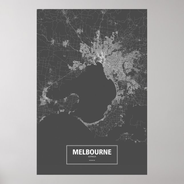 Pôster Melbourne, Austrália (branco no preto) (Frente)