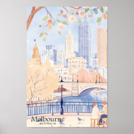 Poster Melbourne Austrália Gouache Viagem