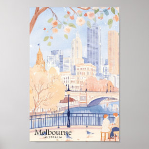 Poster Melbourne Austrália Gouache Viagem