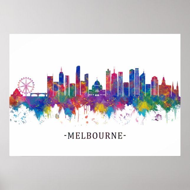 Poster Melbourne Austrália Skyline (Frente)