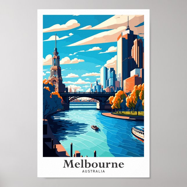 Poster Melbourne Austrália Viagem Art Vintage (Frente)