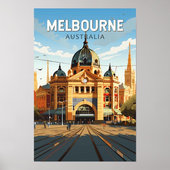 Poster Melbourne Austrália Viagem Arte Vintage (Frente)