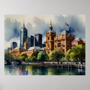 Poster Melbourne watercolor art