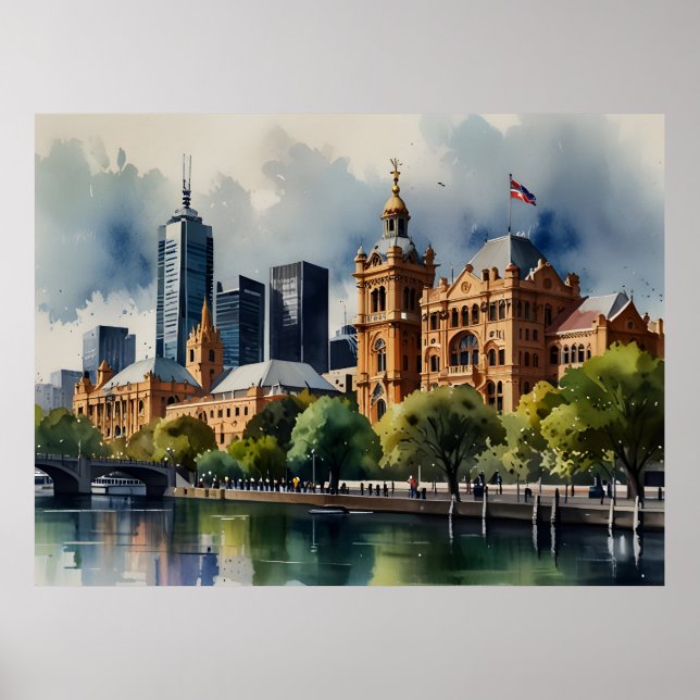 Poster Melbourne watercolor art (Frente)
