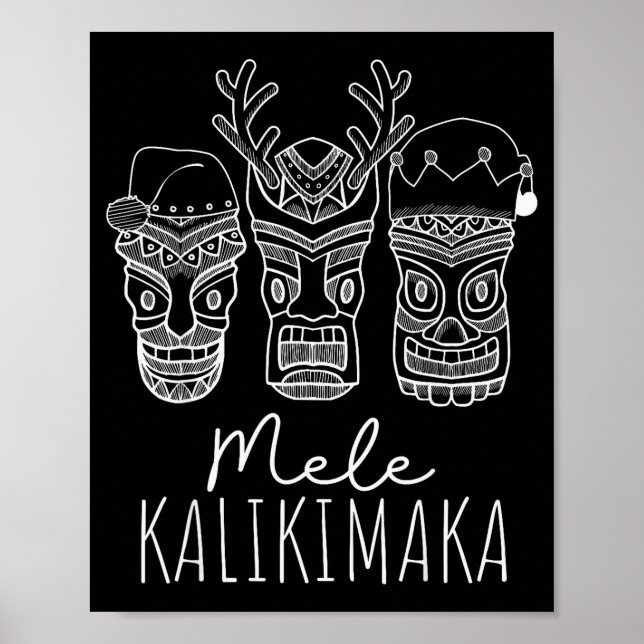 Poster Mele Kalikimaka Christmas Hawaiian Santa Tiki Mask (Frente)