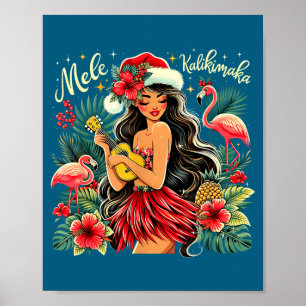 Poster Mele Kalikimaka Havaiano Natal Hula Menina Havaí