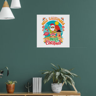 Poster Mele Kalikimaka para um Natal havaiano brilhante