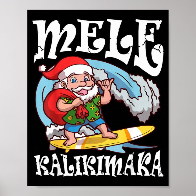 Poster Mele Kalikimaka Santa Surfing Hawaii Christmas  (Frente)