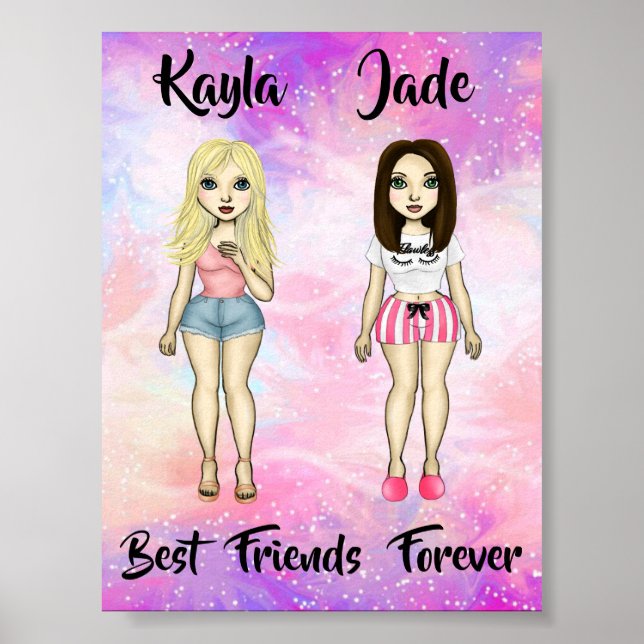 Poster Melhor Amigos para Loira e Brunette Personalizados (Frente)