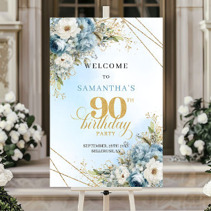 Poster Melhor bem-vindo aos 90 anos em azul poeirento rús