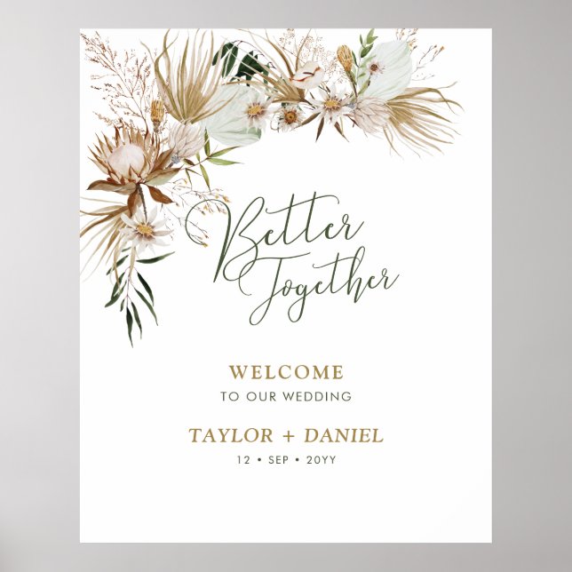 Poster Melhor Juntos | Boho Bohemian Wedding Welcome (Frente)
