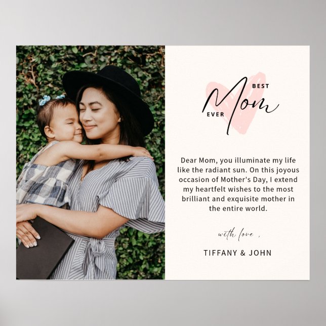 Poster Melhor Mãe Alguma Vez Cor-de-Rosa Mensagem Bonita (Frente)