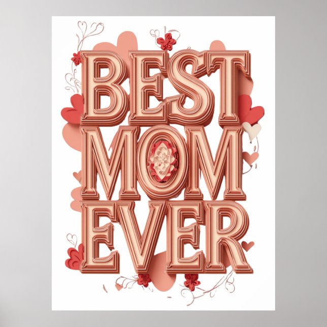 Poster Melhor Mãe de Todos Desenho 3D Dourado | Presente  (Frente)