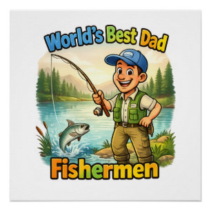 Pôster Melhor Pai Pescador pelo Lago Divertida Ideia de P