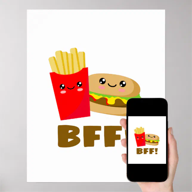 Poster Kawaii, eu adoro a minha Comida rápida do BFF