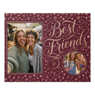 Pôster Melhores Amigos Plum e Dourado Design de Foto Dupl