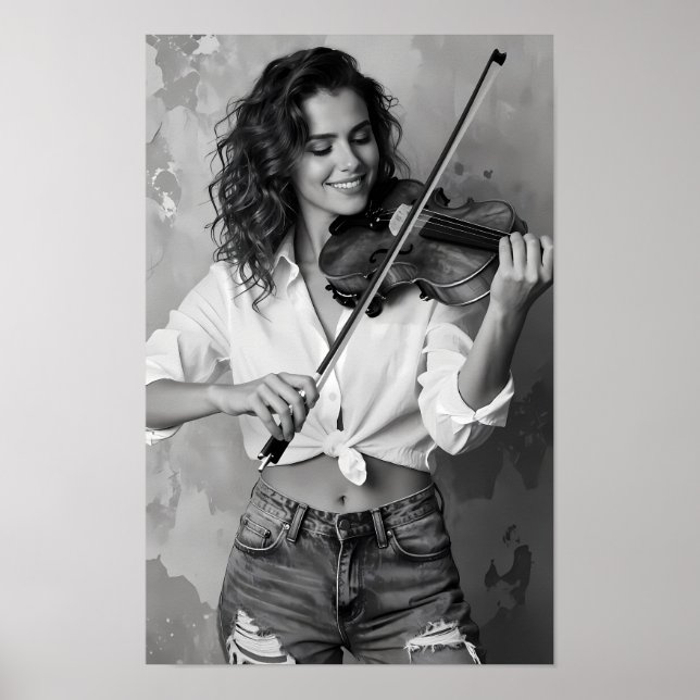 Poster Melodia de Violino Monocromático e Tela da Graça (Frente)